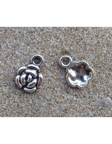 R-Breloque pendentif fleur rose 11,5mm en métal argenté