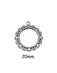 support cabochon filigrane pendentif pour cabochon de 20mm en métal argenté