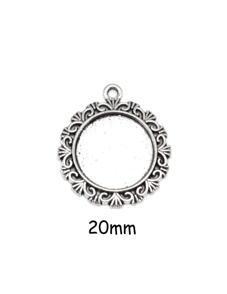 support cabochon filigrane pendentif pour cabochon de 20mm en métal argenté