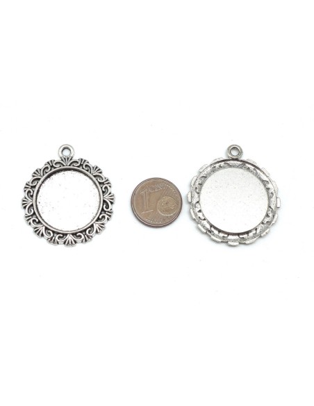 pendentif pour cabochon de 20mm en métal argenté filigrane