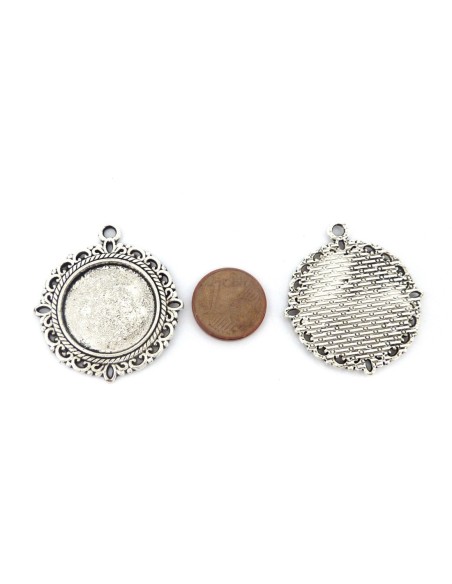 pendentif filigrane pour cabochon de 20mm en métal argenté