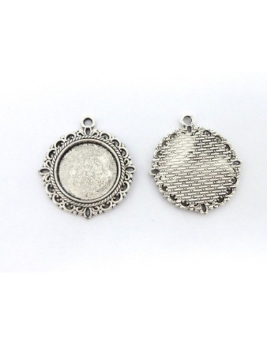 Pendentif rosace argenté pour cabochon rond de 20mm