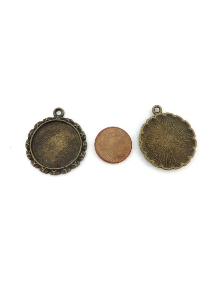 Lot de 3 Supports cabochon rosace pendentif pour cabochon de 20mm en métal de couleur bronze
