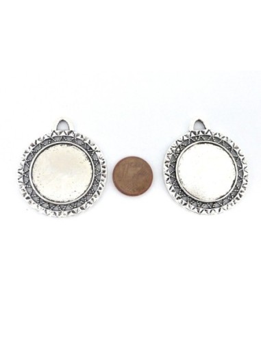 Lot de 2 Supports cabochon pendentif rond pour cabochon de 25mm en métal argenté