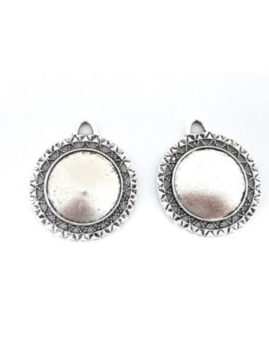 Lot de 2 Supports cabochon pendentif rond pour cabochon de 25mm en métal argenté