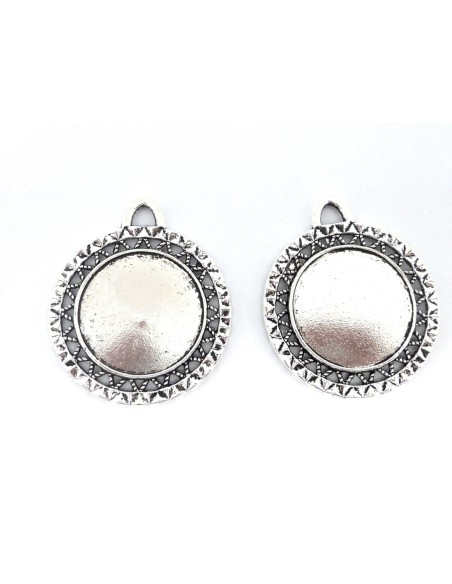 Lot de 2 Supports cabochon pendentif rond pour cabochon de 25mm en métal argenté