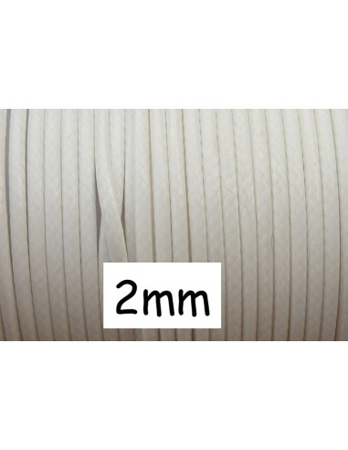 Cordon polyester enduit 2mm souple imitation cuir blanc cassé légèrement brillant