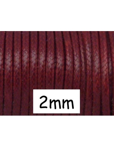 Cordon polyester enduit 2mm souple imitation cuir rouge grenat légèrement brillant
