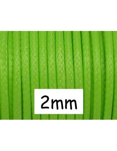 5m Cordon polyester enduit 2mm souple imitation cuir vert fluo brillant