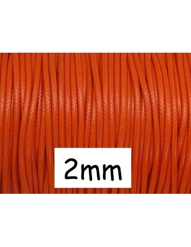 Cordon polyester enduit 2mm orange vif pour création bijoux