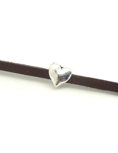 10 Perles passant coeur lanière de 7mm en métal...