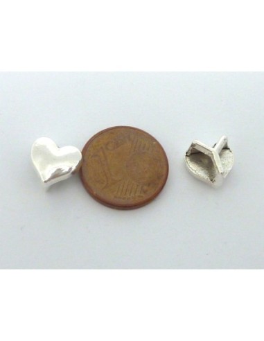 10 Perles passant coeur lanière de 7mm en métal...