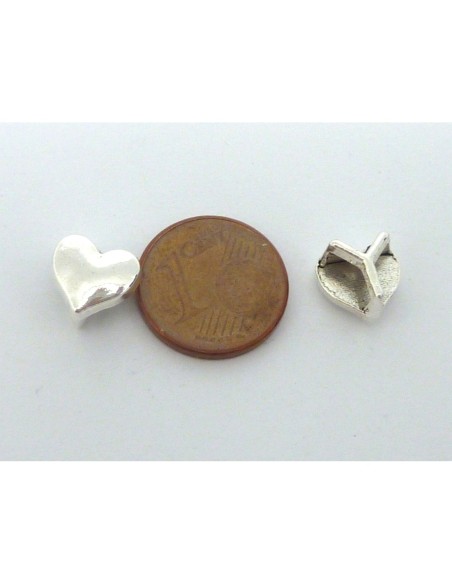 10 Perles passant coeur lanière de 7mm en métal argenté