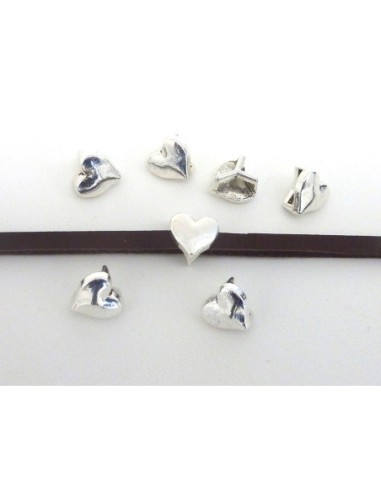 10 Perles passant coeur lanière de 7mm en métal...
