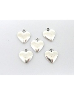 5 Breloques coeur 16,1mm en métal argenté lisse