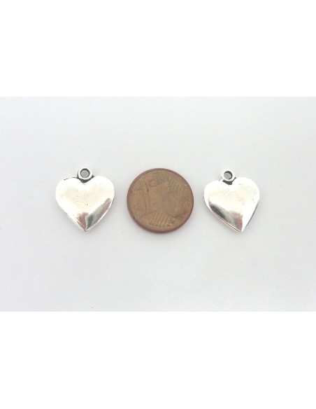 5 Breloques coeur 16,1mm en métal argenté lisse