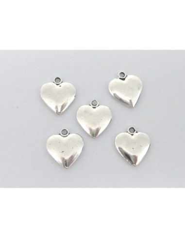 5 Breloques coeur 16,1mm en métal argenté lisse