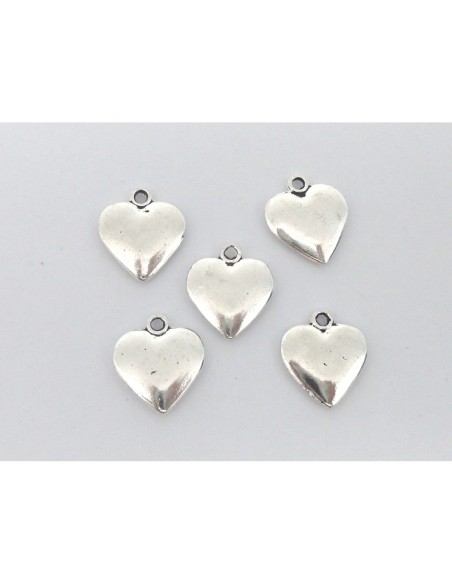 5 Breloques coeur 16,1mm en métal argenté lisse