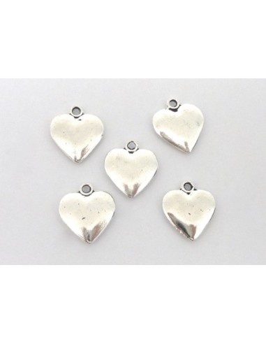5 Breloques coeur 16,1mm en métal argenté lisse