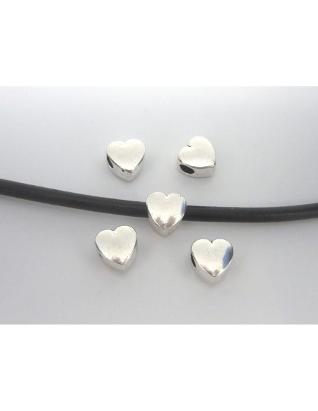 Perles coeur 11,3mm en métal argenté, à gros trou 4,4mm