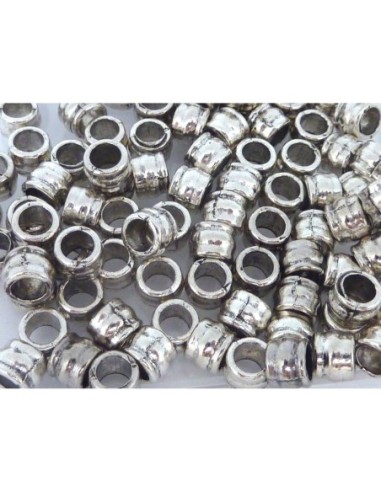 Perle tonneau en métal argenté pour cordon 4,5mm