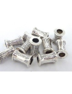 5 Perles cylindre style diabolo 12,5mm en métal argenté...