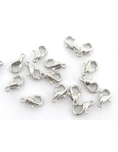 50 Fermoirs mousqueton 10mm en métal argenté