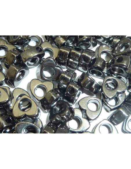 Perle coeur gris hématite ajouré