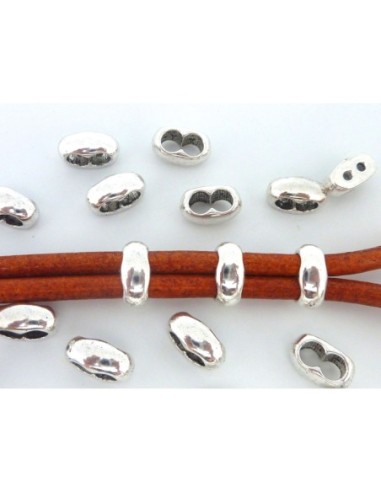 Passant double trou métal argenté pour cordon de 3mm