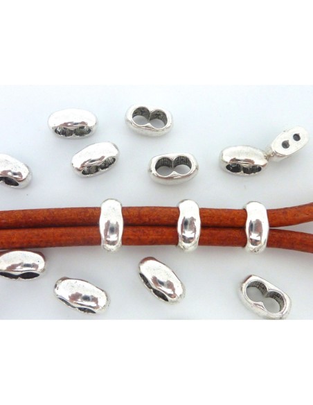 Passant double trou métal argenté pour cordon de 3mm