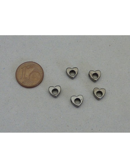 Perle coeur gris hématite