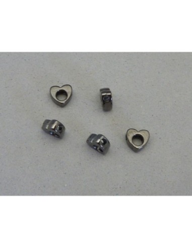 Perle coeur gris hématite