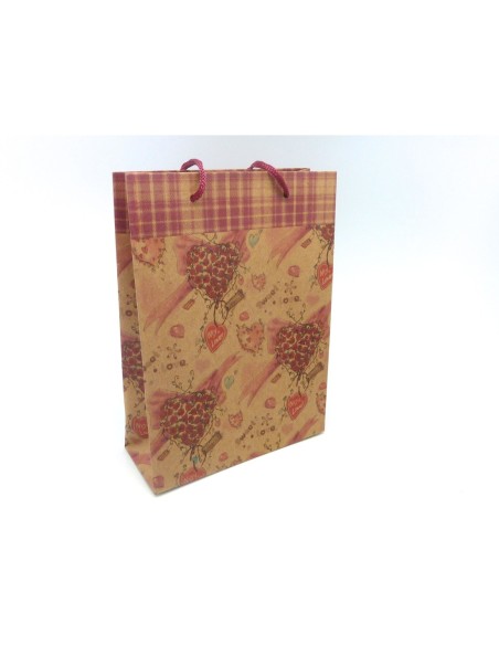 Pochette cadeaux 20 x 14,5cm coeur et rose à soufflet en papier épais