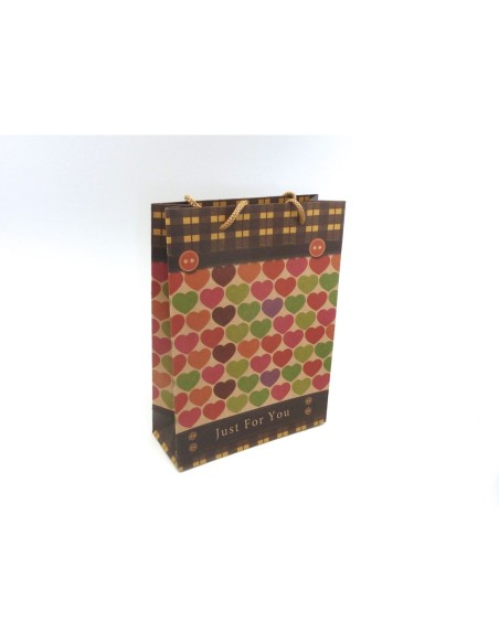 R-Pochette cadeaux 20 x 14,5cm coeur JUST FOR YOU à soufflet en papier épais