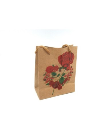 R-Pochette cadeaux 11 x 14,5cm motif rose rouge à soufflet en papier épais