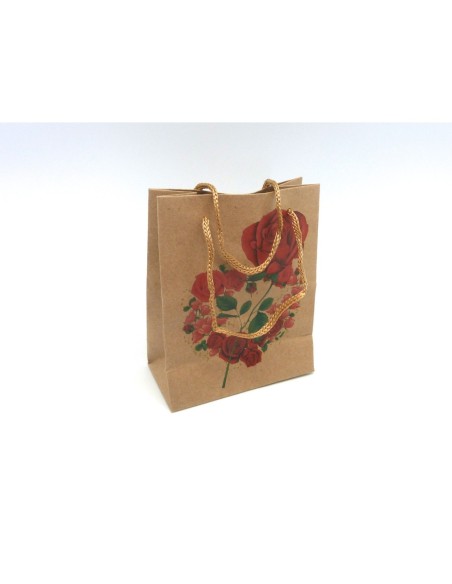 R-Pochette cadeaux 11 x 14,5cm motif rose rouge à soufflet en papier épais