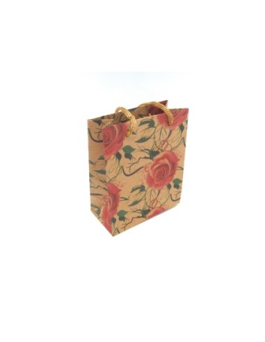 Pochette cadeaux 11 x 14,5cm motif rose rose à soufflet en papier épais