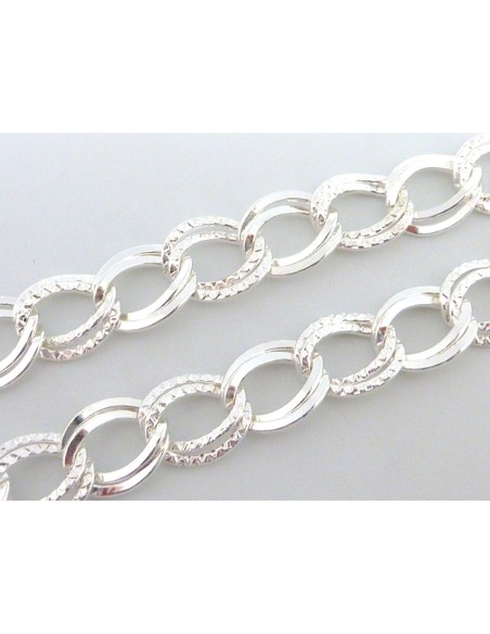 1m de chaînette double maillon forçat 10,5mm en métal argenté brillant blanc