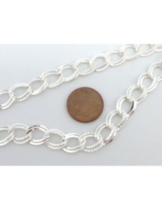 1m de chaînette double maillon forçat 10,5mm en métal argenté brillant blanc 2