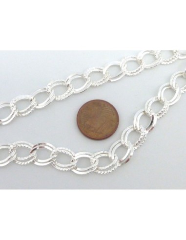 1m de chaînette double maillon forçat 10,5mm en métal argenté brillant blanc