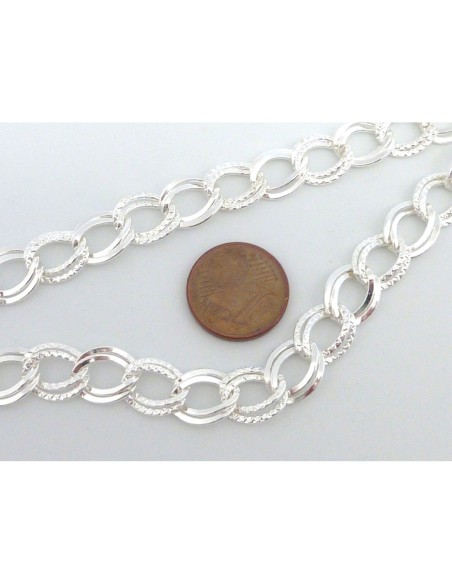 1m de chaînette double maillon forçat 10,5mm en métal argenté brillant blanc