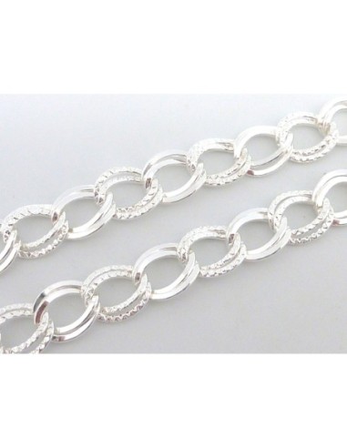 1m de chaînette double maillon forçat 10,5mm en métal argenté brillant blanc