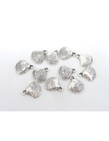 Lot de 10 Breloques coquillage 15mm en métal argenté