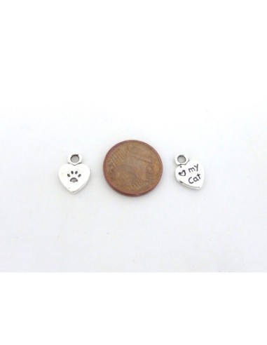Pendentif petit coeur I love my cat en métal argenté