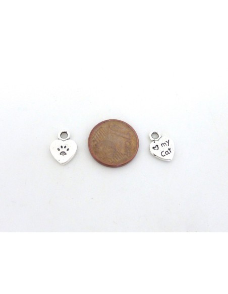 Pendentif petit coeur I love my cat en métal argenté