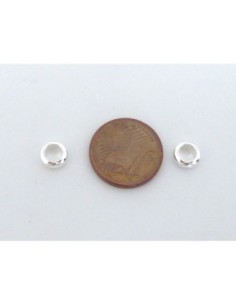 50 Perles rondelle fine 6,2mm à gros trou 3,9mm en métal argenté brillant blanc lisse 2