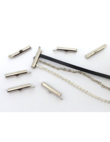 Embouts tube, serre ruban 20mm argenté pour chaine bille