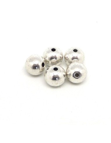 5 Perles ronde 9,7mm en métal argenté lisse