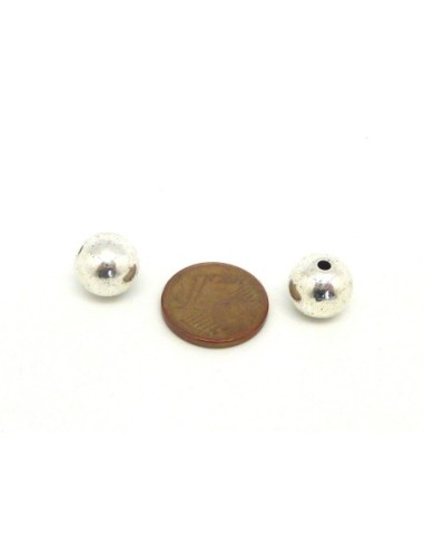 5 Perles ronde 9,7mm en métal argenté lisse