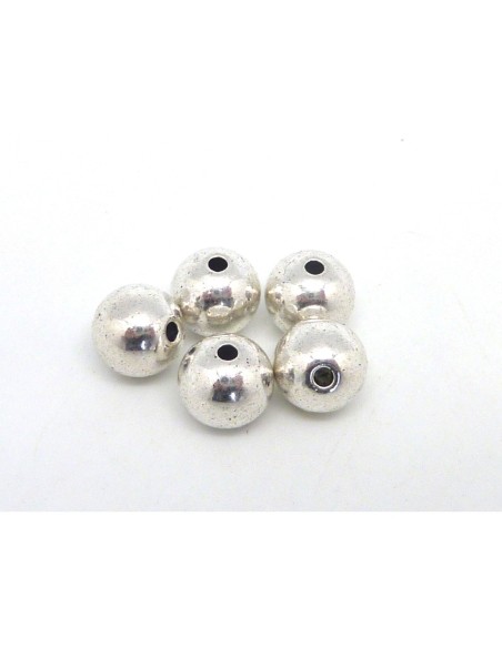 5 Perles ronde 9,7mm en métal argenté lisse